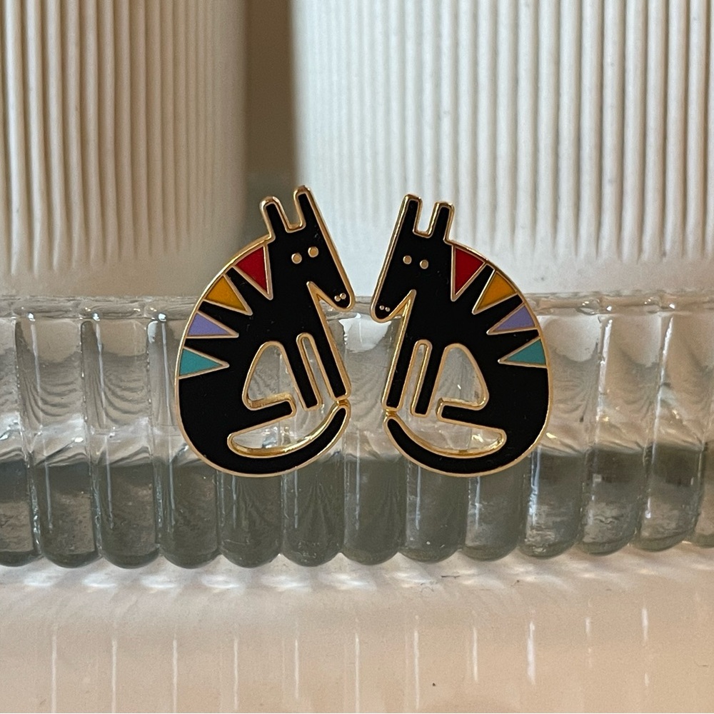 Laurel Burch Earrings ✨ Signed Terra. Enamel Cloisonné Vintage. Black, Red, Blue